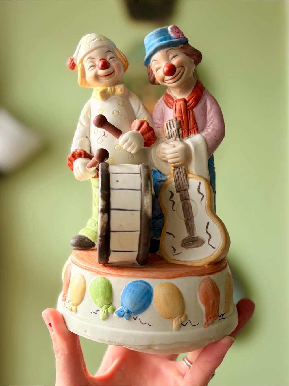 Whimsical Clown Music Box Vintage Figurine Accent "Send in The Clowns"
